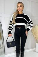 Black Striped Long Sleeve Cropped Jumper