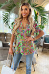 Multi Floral Garden Print V Neck Top