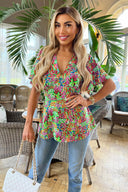 Multi Floral Garden Print V Neck Top