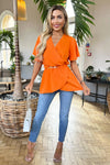 Orange Short Sleeve Wrap Belted Top