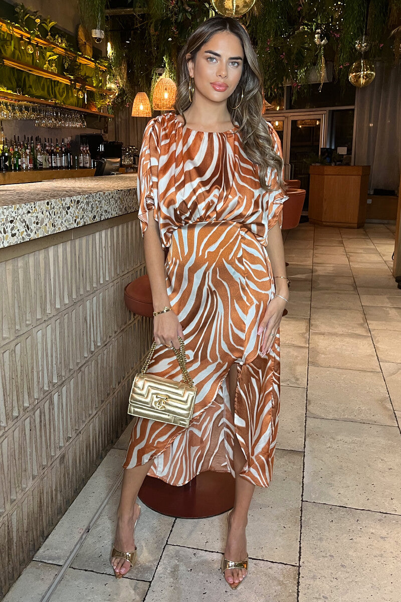 Rust Print Batwing Top Midi Dress