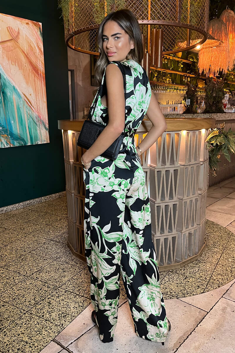 Multi Floral Print V Neck Sleeveless Jumpsuit