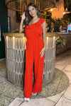 Burnt Orange Frill One Shoulder Jumpsuit