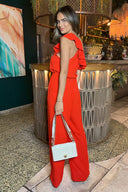 Burnt Orange Frill One Shoulder Jumpsuit