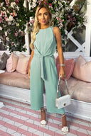 Duck Egg Sleeveless Knot Front Jumpsuit