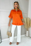 Orange Frill Detail Gold Button Front Shirt