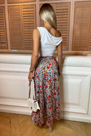 Multi Floral Print Shirred Waist Maxi Skirt