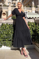 Black Twist Front Maxi Smock Dress