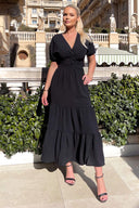 Black Twist Front Maxi Smock Dress