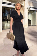 Black Twist Front Maxi Smock Dress