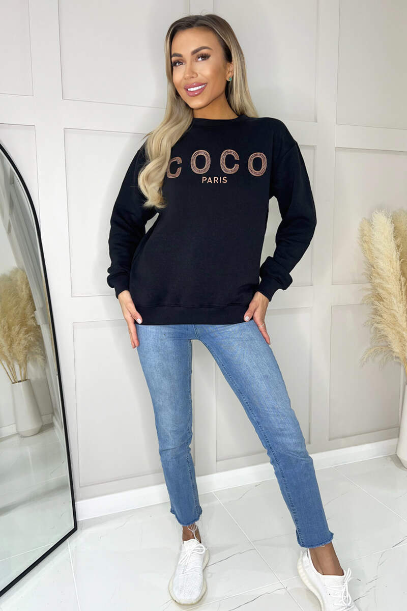 Black Coco Rose Gold Slogan Sweatshirt