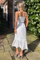 White Broderie Frill Hem Midi Dress