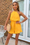 Yellow Halter Neck Tie Waist Playsuit