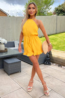 Yellow Halter Neck Tie Waist Playsuit