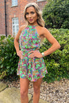 Green Garden Print High Neck Playsuit