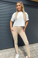 Stone High Rise Ribbed Active Leggings