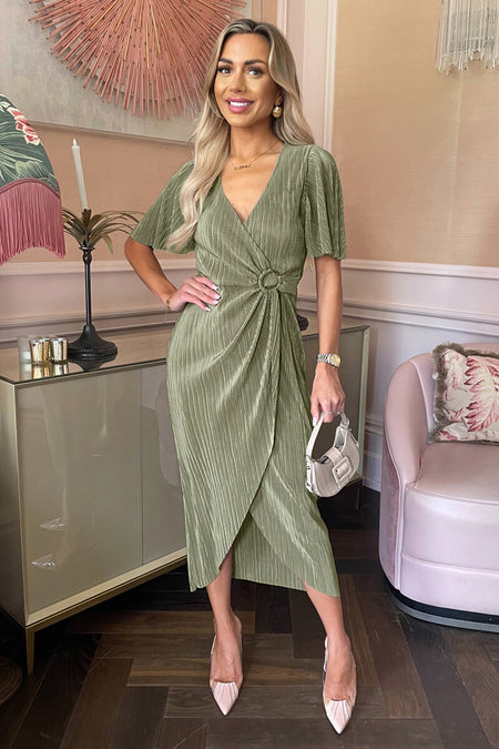 Khaki green wrap dress best sale