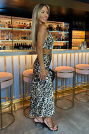 Multi Leopard Print Asymmetric Cut Out Midi Dress