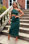 Teal Asymmetric Cut Out Midi Dress