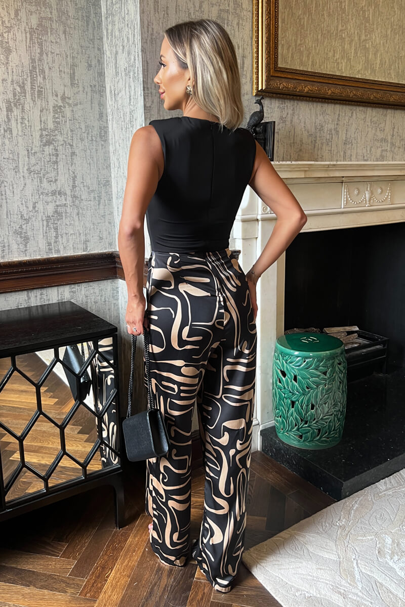 Black Geometric Pattern 2 in 1 Sleeveless Wide Leg Jumpsuit AX Paris