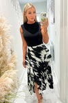 Black And White Printed 2 In 1 Double Frill Split Midi Dress