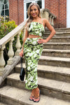 Green Printed Asymmetric Cut Out Midi Dress