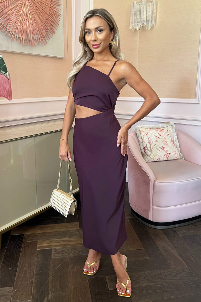 Plum Asymmetric Cut Out Midi Dress