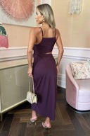 Plum Asymmetric Cut Out Midi Dress