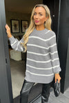 Mid-Grey And Cream Oversized Stripe Knit Jumper