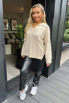 Stone V- Neck Collared Cable Knit Jumper