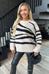 Oatmeal And Black Tiger Striped Knit Jumper