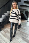 Oatmeal And Black Tiger Striped Knit Jumper