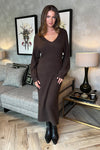 Chocolate V-Neck Knitted Midi Dress