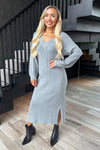 Mid-Grey V-Neck Knitted Midi Dress