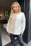 Oatmeal and Cream Two Tone Round Neck Knit Jumper