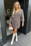 Mink V-Neck Knitted Jumper Dress