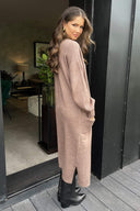 Mink Knitted Midi Dress And Cardigan Co-ord