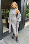 Mid Grey Knitted Midi Dress And Cardigan Co-ord