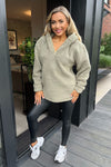 Khaki 1/4 Zip Teddy Hoodie