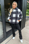 Black Check Drawstring Teddy Hoodie