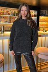 Black Metallic Knit Roll Neck Jumper