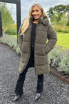 Khaki Teddy Panelled Long Coat