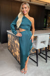 Teal One Shoulder Asymmetric Hem Cut Out Midi Dress