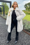 Cream Tipped Faux Fur Long Jacket