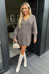 Mink V-Neck Knitted Jumper Dress