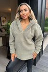 Khaki 1/4 Zip Teddy Hoodie