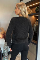 Black Fluffy Knit Gold Button Cardigan