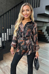 Multi Abstract Print Collared Gathered Waist Top