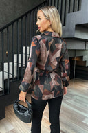 Multi Abstract Print Collared Gathered Waist Top