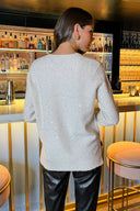 Cream Sequin Detail V-Neck Jumper